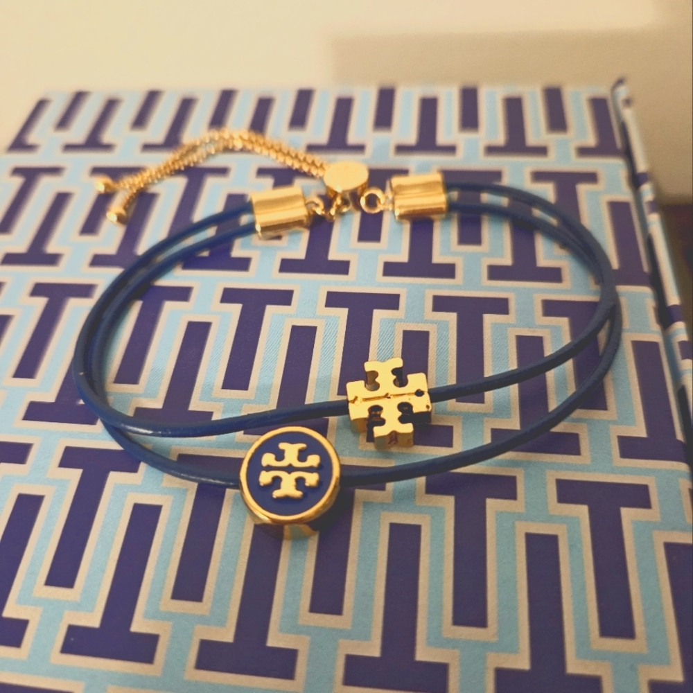 Blue leather TB bracelet